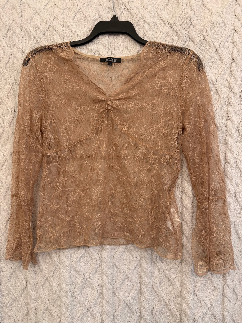 Karen Kane Taupe Sheer Lace Long-Sleeve Top